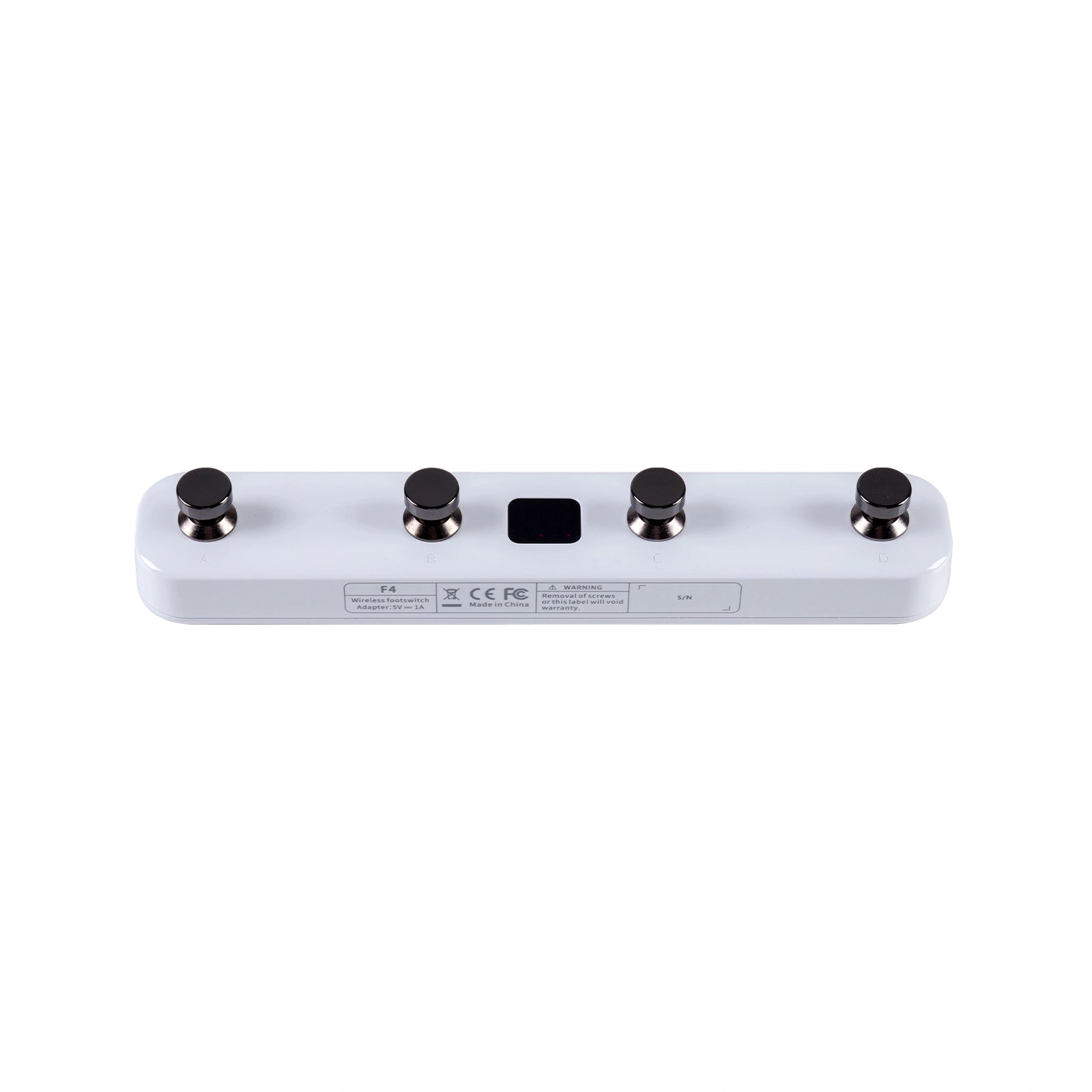 Angled top view of white Mooer F4 on white background