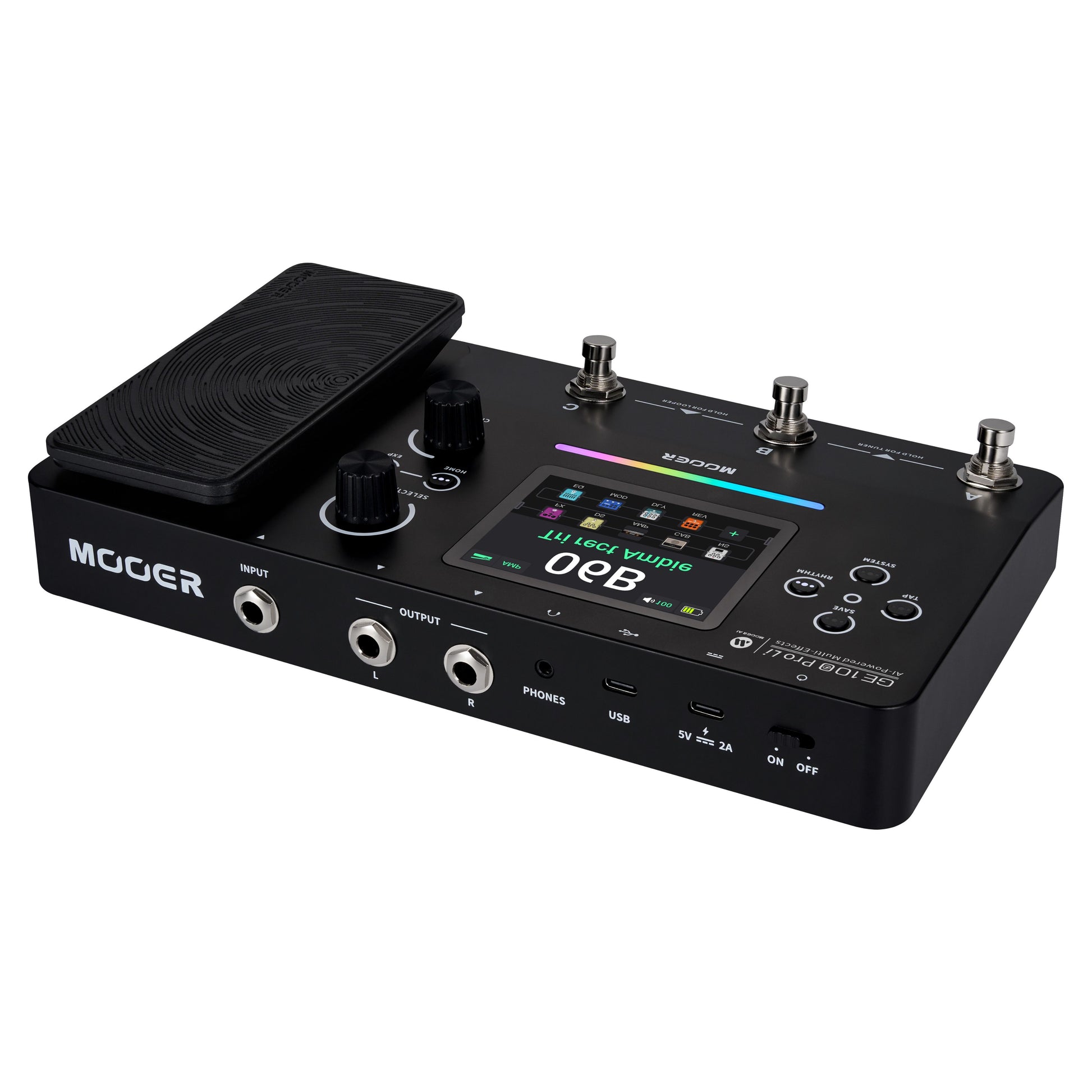 Angled top view of MOOER GE100 Pro Li Pedal on white background