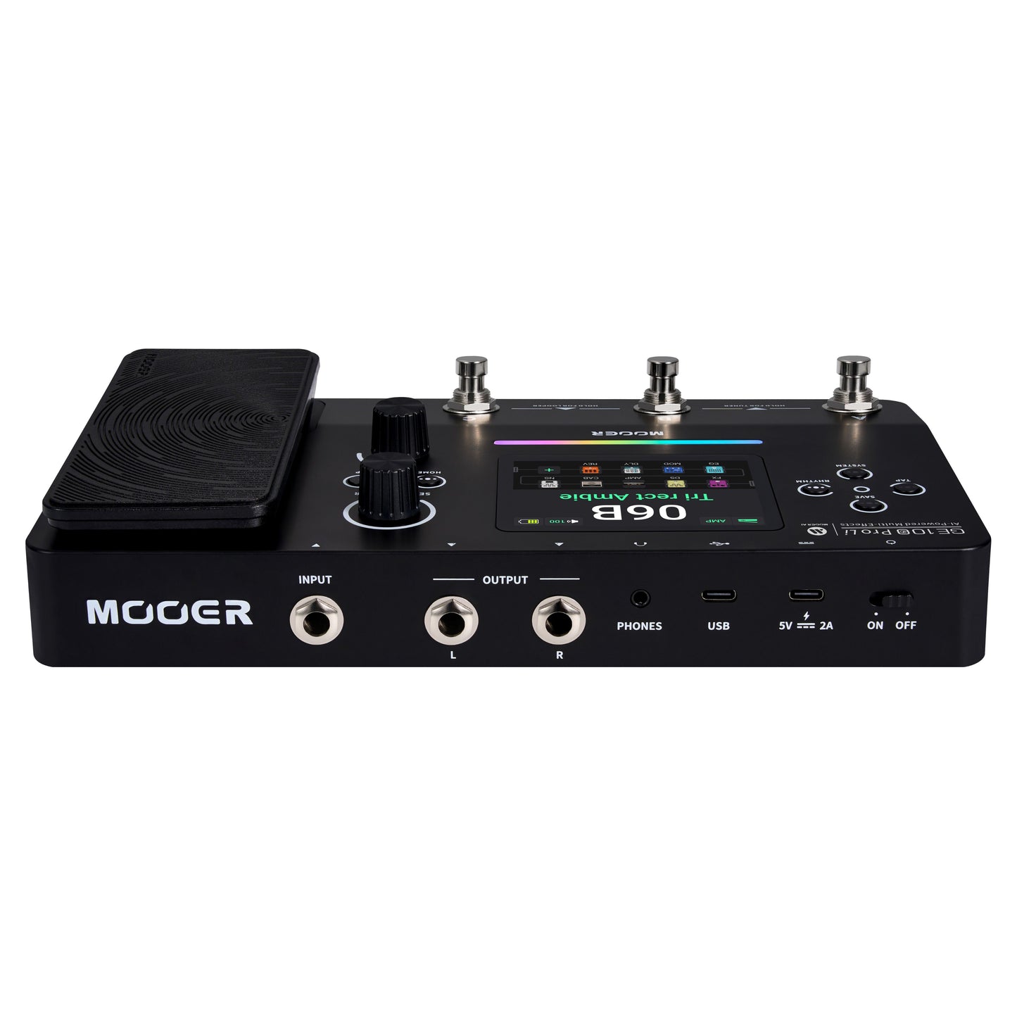 Top ports view of MOOER GE100 Pro Li Pedal on white background