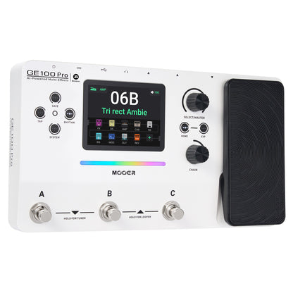 Angled front view of MOOER GE100 Pro Pedal on white background