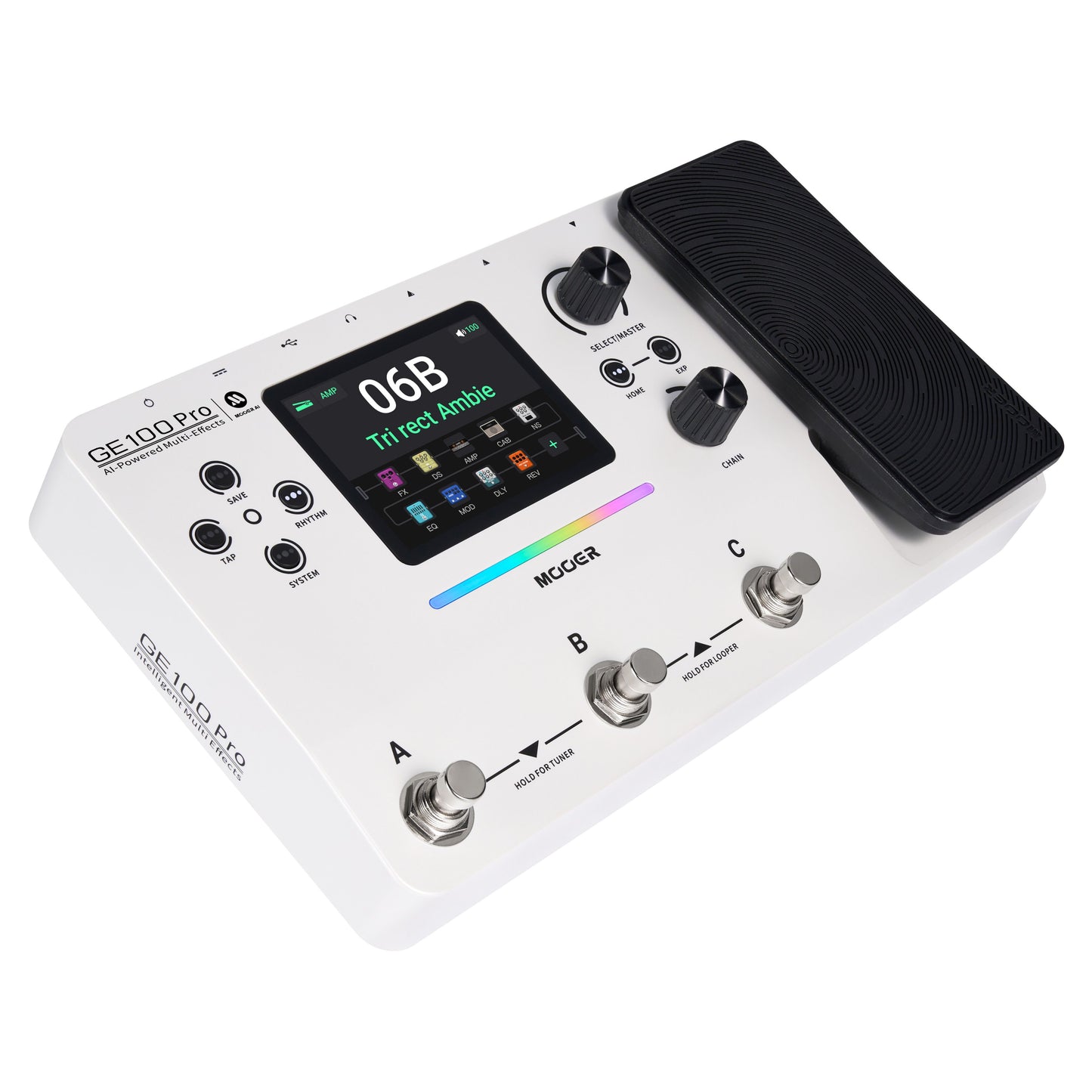 Angled view of MOOER GE100 Pro Pedal on white background