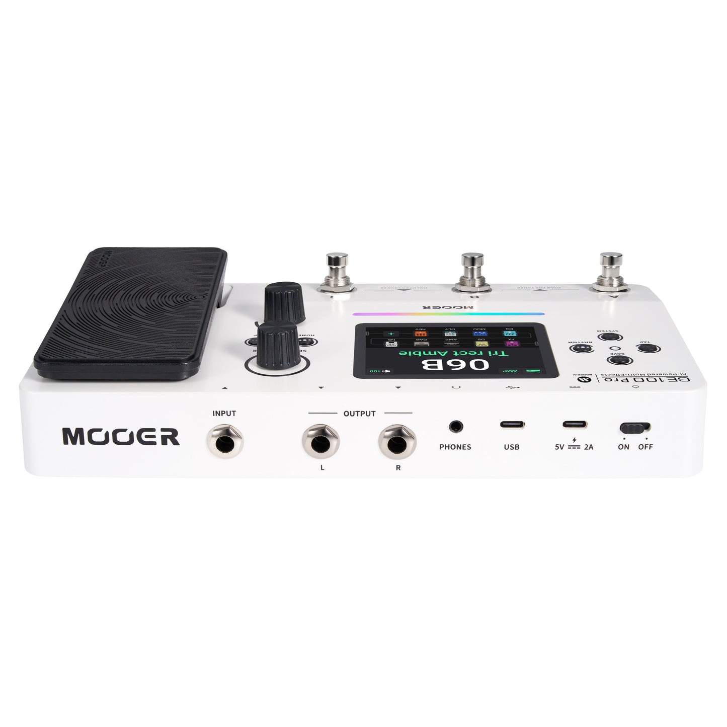 Top ports view of MOOER GE100 Pro Pedal on white background