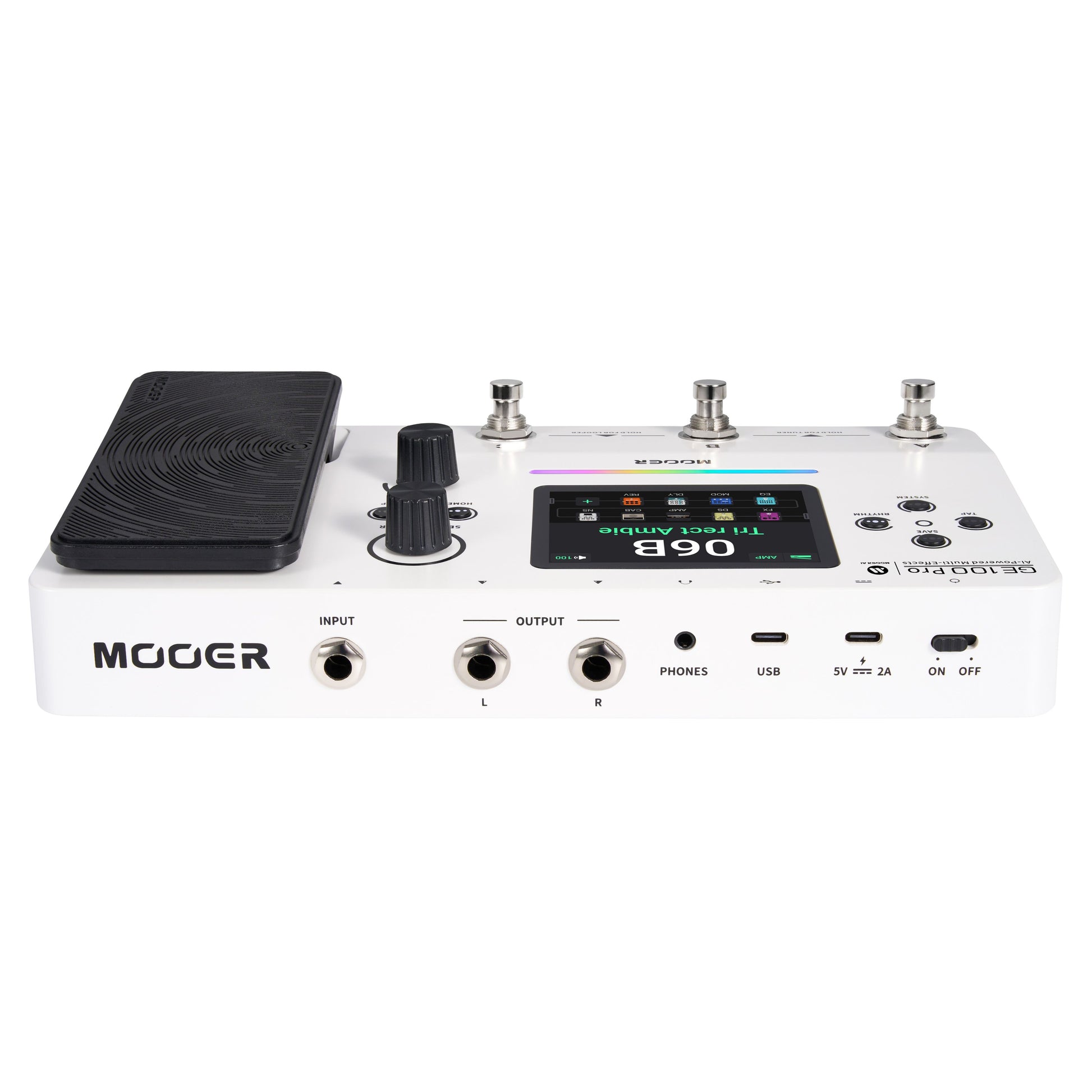 Top ports view of MOOER GE100 Pro Pedal on white background