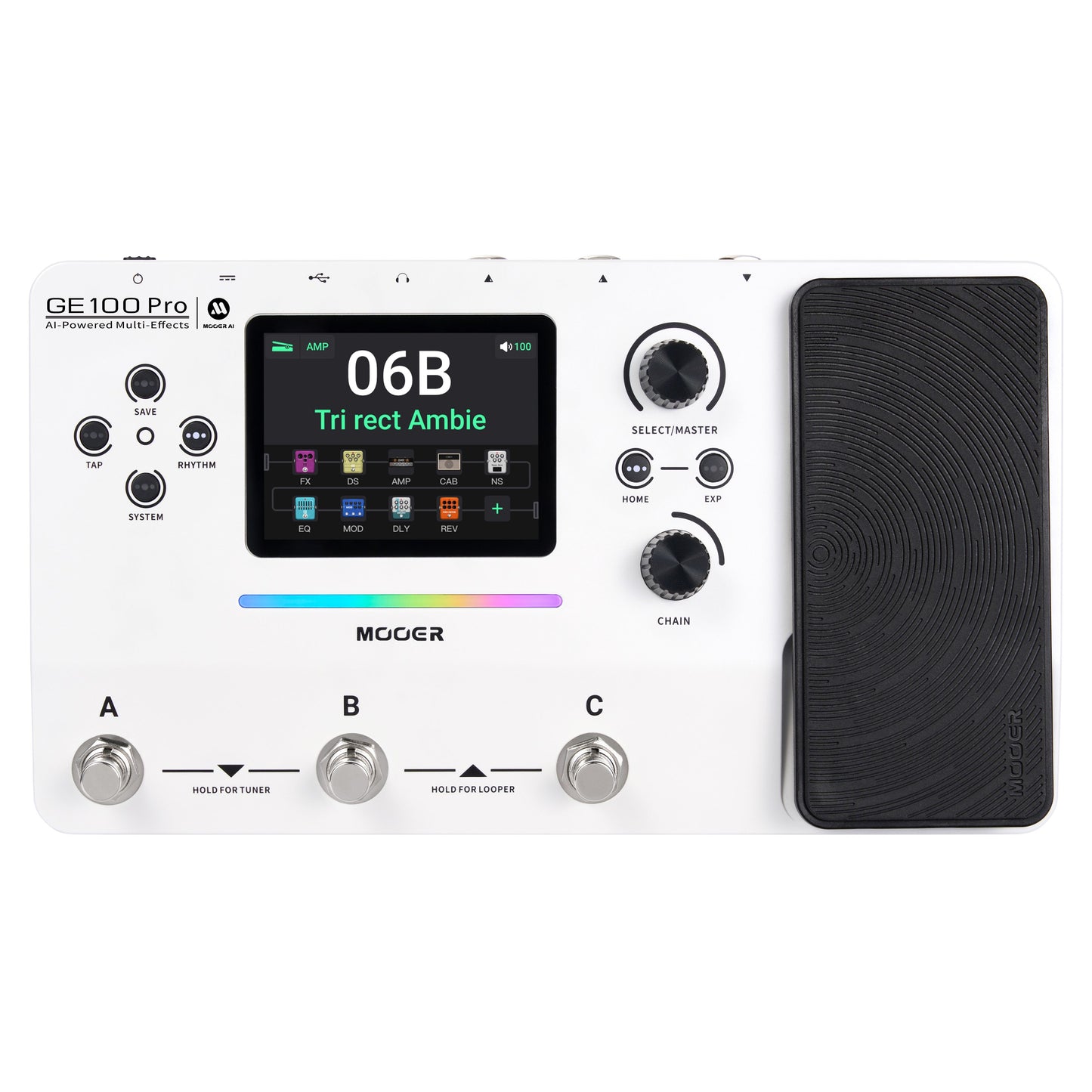 Front view of MOOER GE100 Pro Pedal on white background