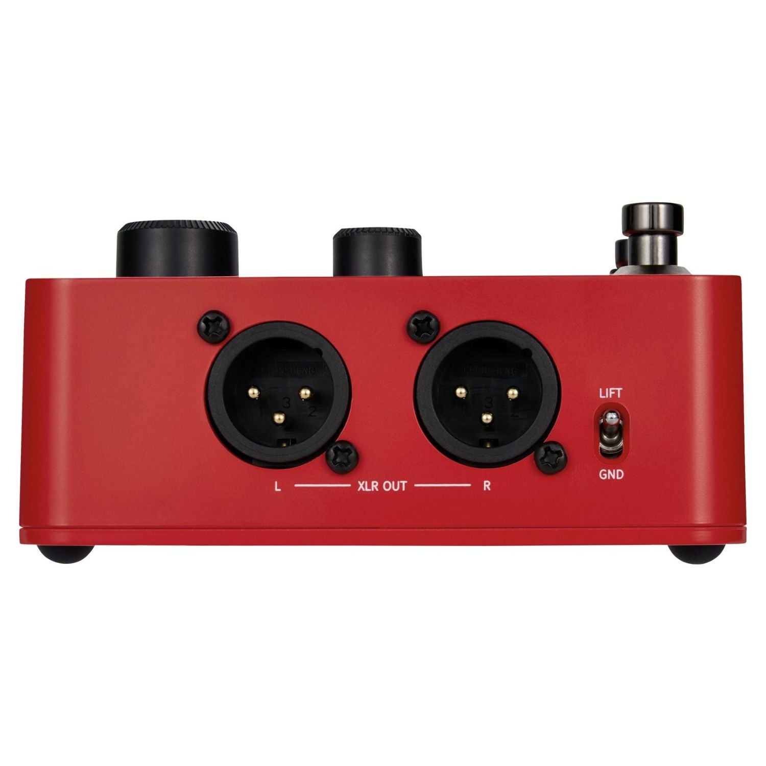 Left ports and switch view of MOOER VE200 Vocal Multi Effects Pedal on white background