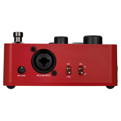 Right port and switches view of MOOER VE200 Vocal Multi Effects Pedal on white background