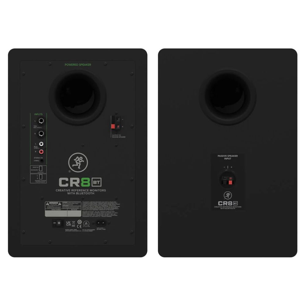 Rear ports view of Mackie CR8BT 8" Powered Studio Monitors with Tone Control & Bluetooth on white background