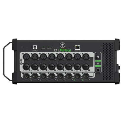 Front ports view of Mackie DL16SE 16-Channel Digital Rack Mixer on white background