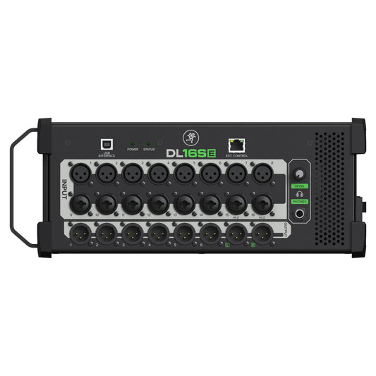 Front ports view of Mackie DL16SE 16-Channel Digital Rack Mixer on white background