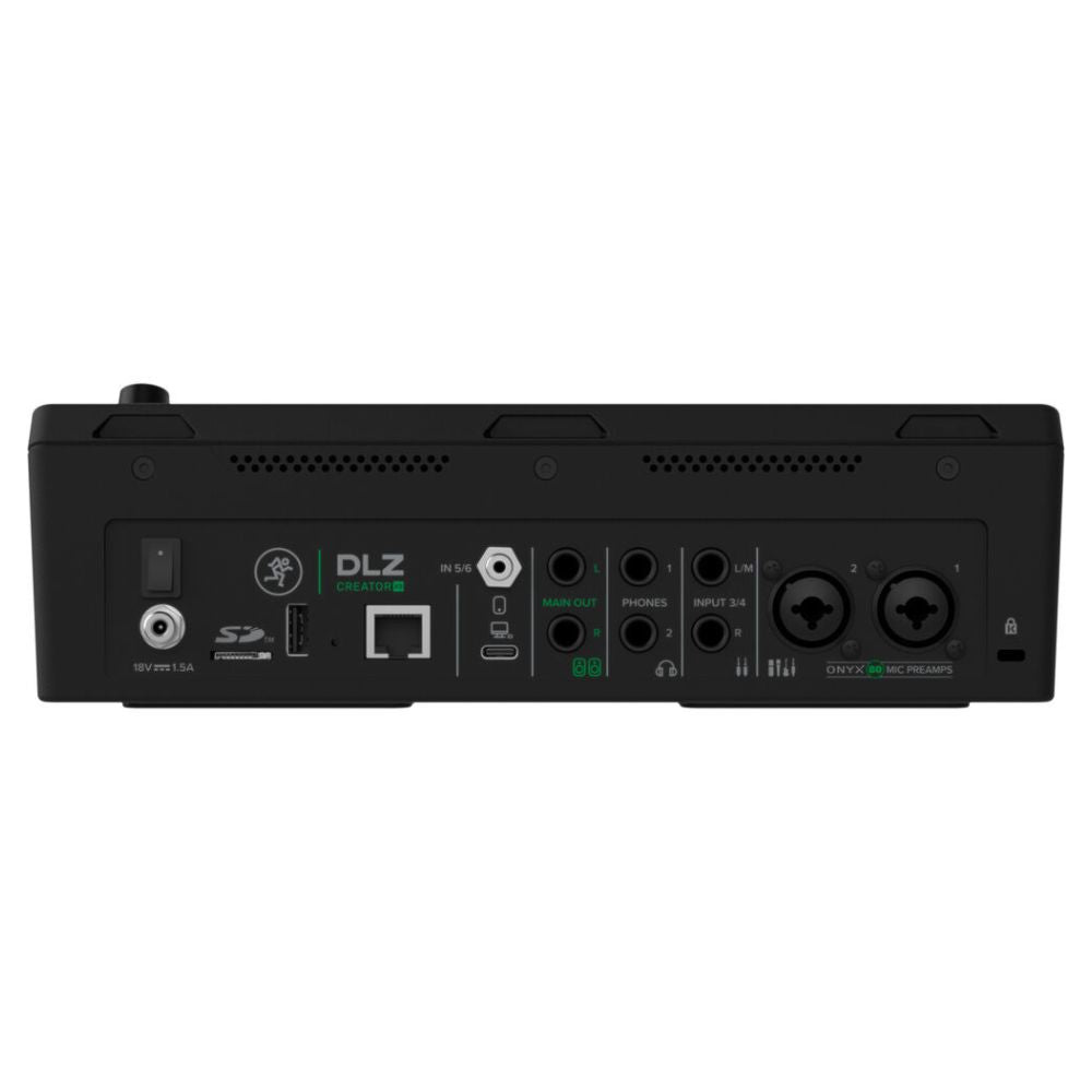 Rear ports view of Mackie DLZ Creator XS Adaptive Digital Streaming Mixer on white background