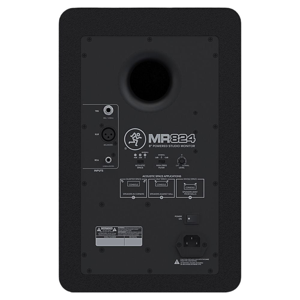 Rear ports view of Mackie MR824 8" Powered Studio Monitor on white background