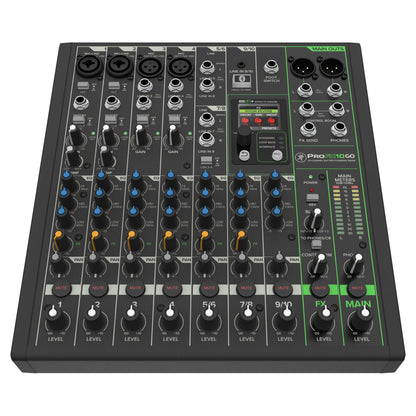 Front view of Mackie ProFX10 GO Battery-Powered Mixer on white background