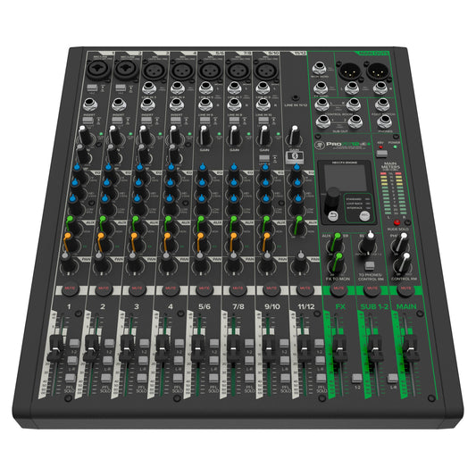 Front view of Mackie ProFX12v3+ 12-Channel Analog Mixer w/ USB Recording & Bluetooth on white background