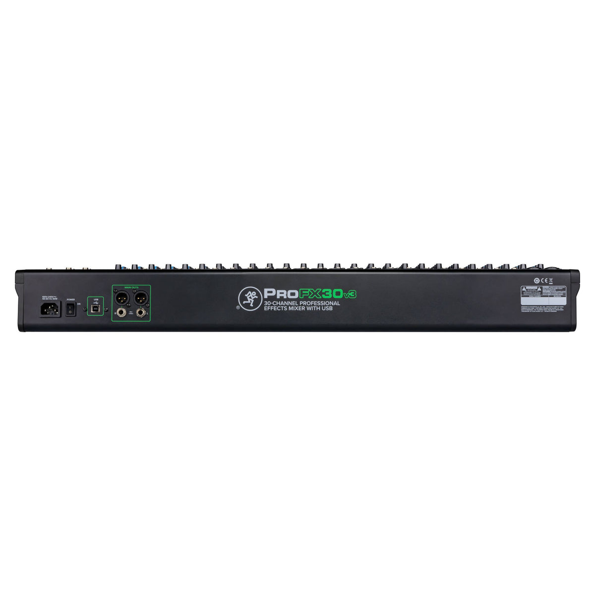 Rear ports view of Mackie ProFX30v3 30-Channel Professional USB Mixer on white background