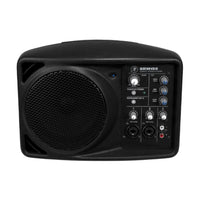 Black speaker with control panel on a white background