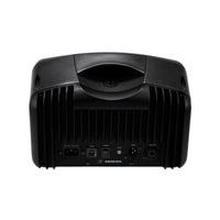 Black electronic device with multiple ports on a white background