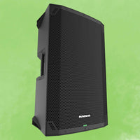 Angled view of Mackie Thump15v4 15" Professional Powered Loudspeaker on green background