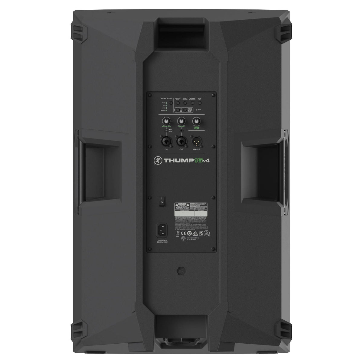 Rear ports view of Mackie Thump15v4 15" Professional Powered Loudspeaker on white background