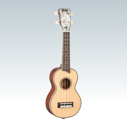 Front view of Mahalo MP1 Pearl Series Soprano Ukulele on smokey background