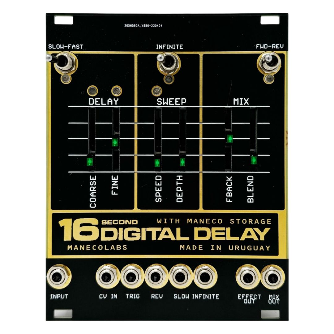 Front view of Maneco Labs 16 Seconds Digital Delay Vintage Eurorack Module on white background