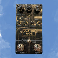 Front view of Maneco Labs 4AD Delay and Reverb Pedal on blue background