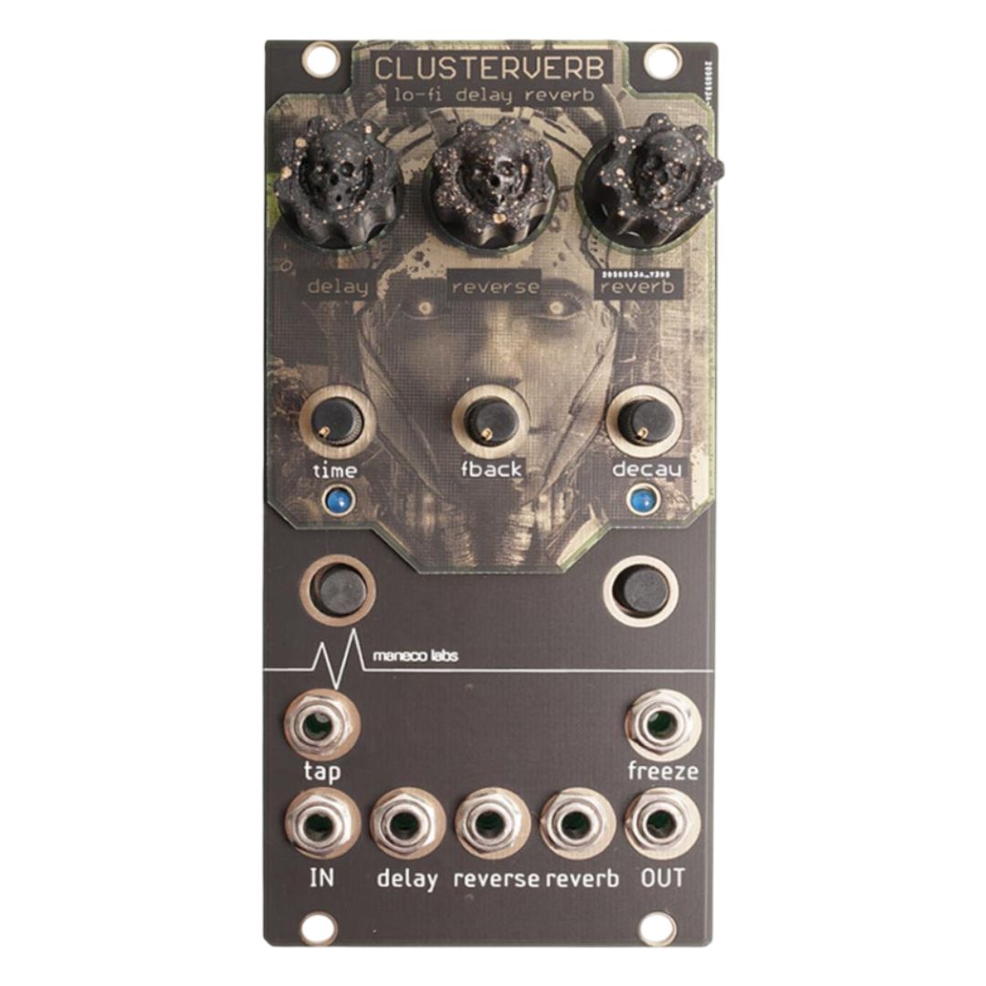 Front view of Maneco Labs Clusterverb Module on white background