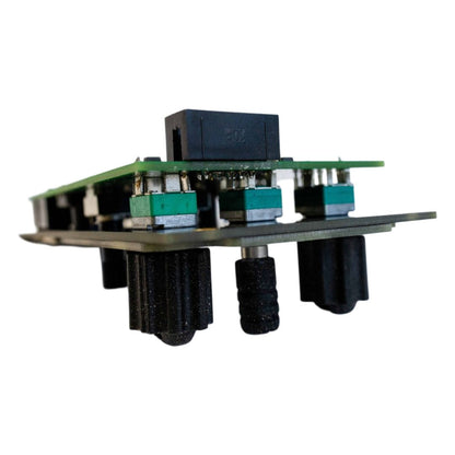 Close up top view of Maneco Labs Clusterverb Module on white background