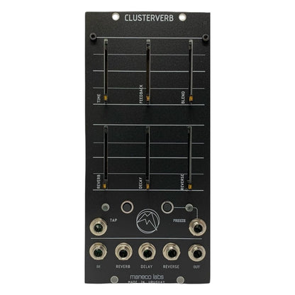 Front view of Maneco Labs Clusterverb Moog 5U Module on white background