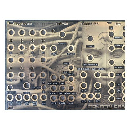 Close up view of left side of Maneco Labs Dark System M1 Table Top on white background