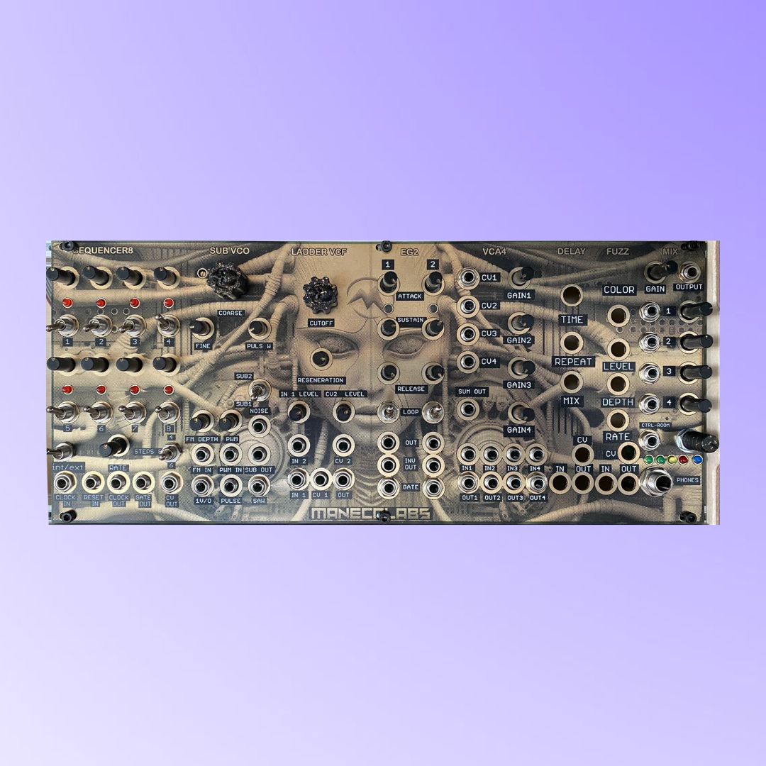 Front view of Maneco Labs Dark System M1 Table Top on purple background