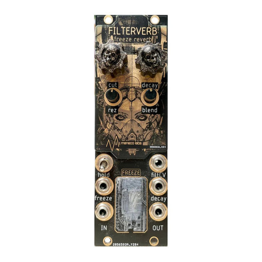 Front view of Maneco Labs Filterverb Freeze Reverb Module on white background