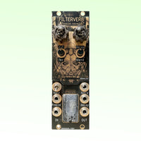 Front view of Maneco Labs Filterverb Freeze Reverb Module on green background