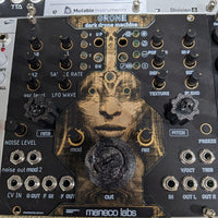 Front view of Maneco Labs Grone Drone Synth Module with other eurorack modules around it