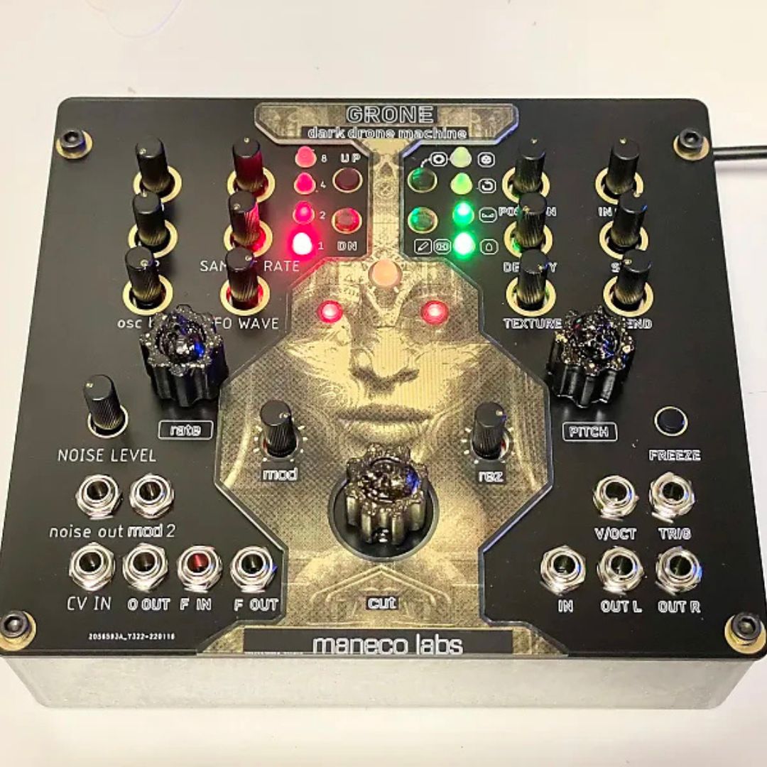 Angled front view of Maneco Labs Grone Drone Table Top on beige surface