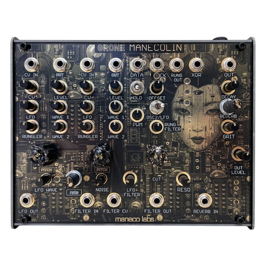 Front view of Maneco Labs Manecolin Table Top Synth on white background