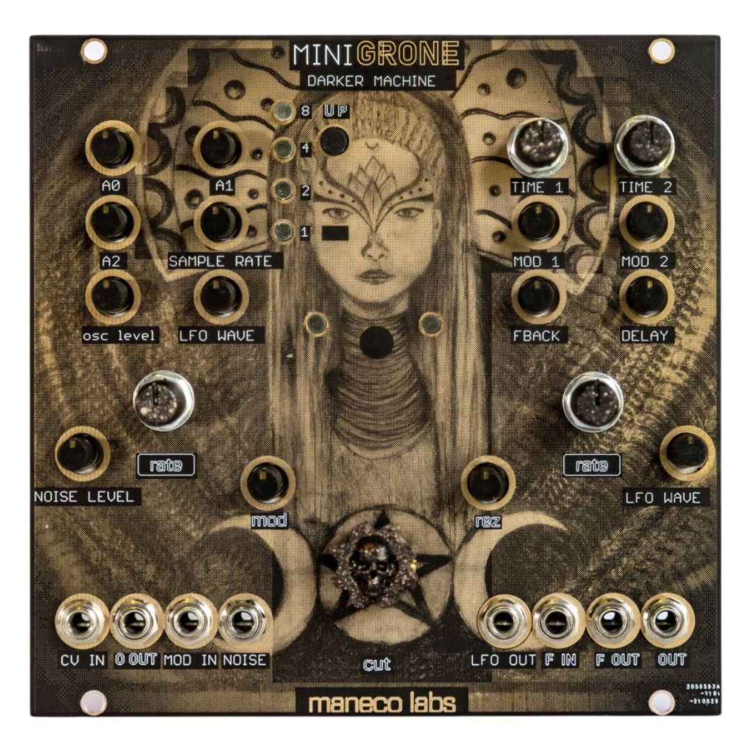 Front view of Maneco Labs Mini Grone Drone Synth Module on white background