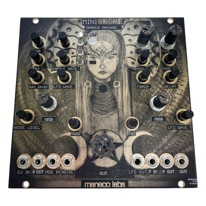 Angled front view of Maneco Labs Mini Grone Drone Synth Module on white background