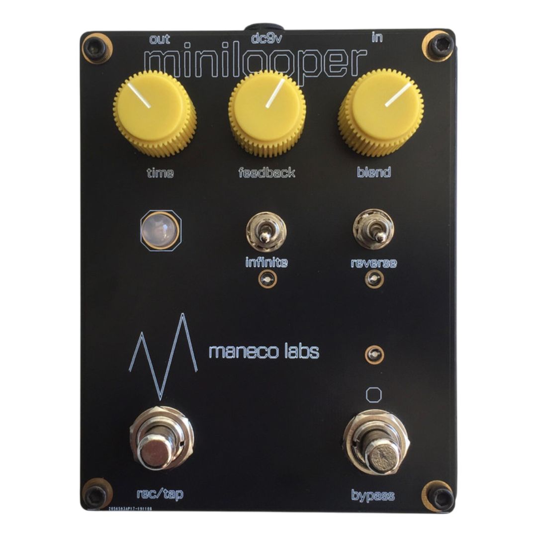 Front view of Maneco Labs Mini Looper Pedal on white background