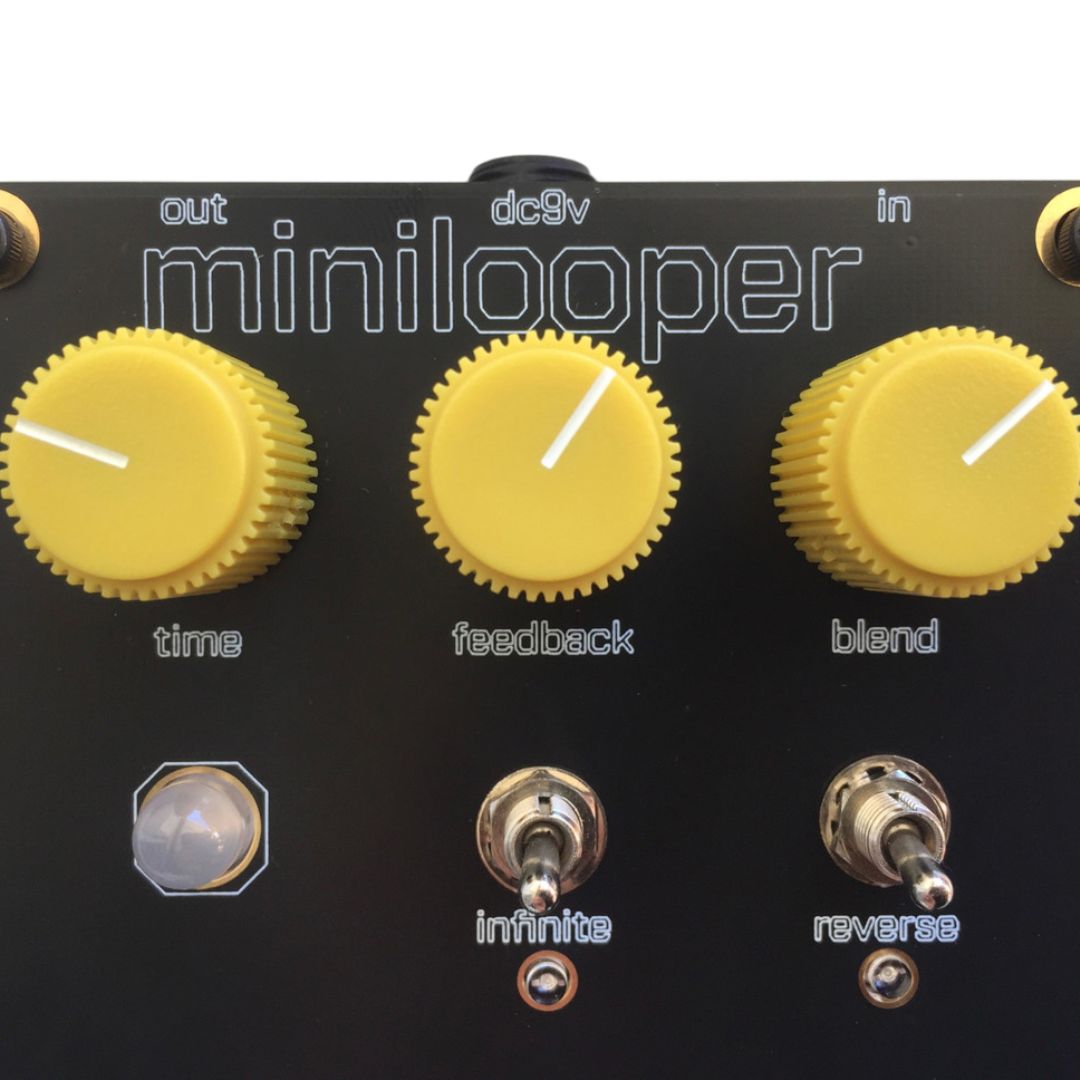 Close up front view of Mini Looper Pedal on white background