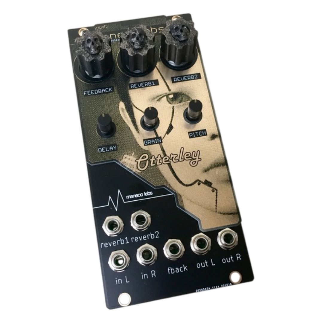 Angled view of Maneco Labs Otterley Reverb Module on white background
