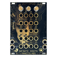 Front view of Maneco Labs Zeptomod Module Black and Gold Panel on white background