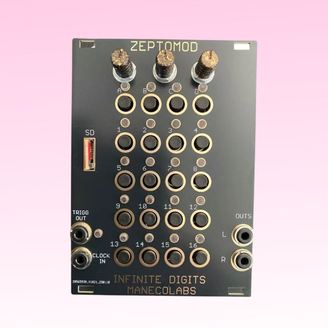 Front view of Maneco Labs Zeptomod Module Plain Graphics on pink background