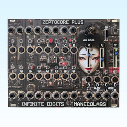 Front view of Maneco Labs Zeptomod Plus Module on blue background