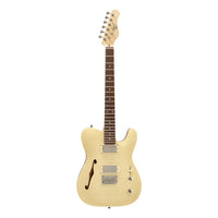 Electric guitar with a cream finish on a white background