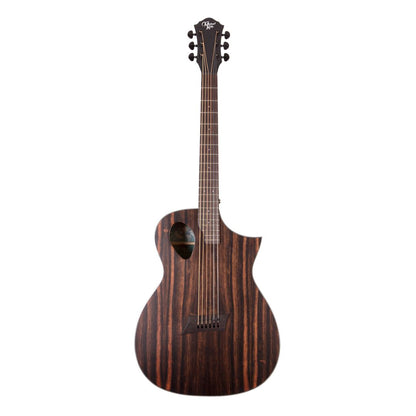Wooden acoustic guitar on a white background