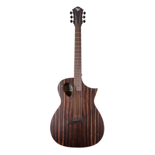 Wooden acoustic guitar on a white background