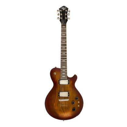 Electric guitar with a sunburst finish on a white background