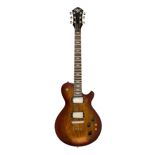 Electric guitar with a sunburst finish on a white background