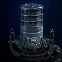 Front view of Milab SRND 360 on shockmount with dark blue background