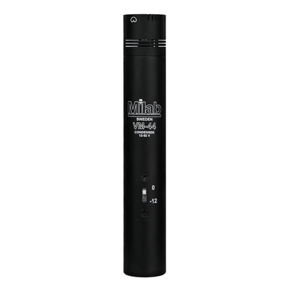 Black microphone with 'Milab' branding on a white background